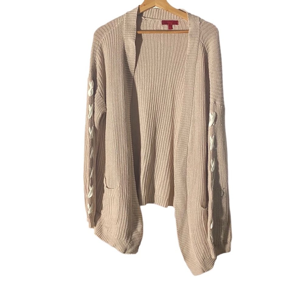 Jennifer Lopez Oversized Open-Face Chunky-Knit Beige Cardigan-Women's XL